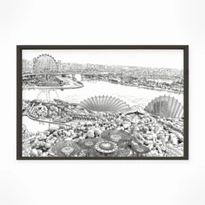 Singapore | Panorama — Urban Sketch framed fine art interior preview