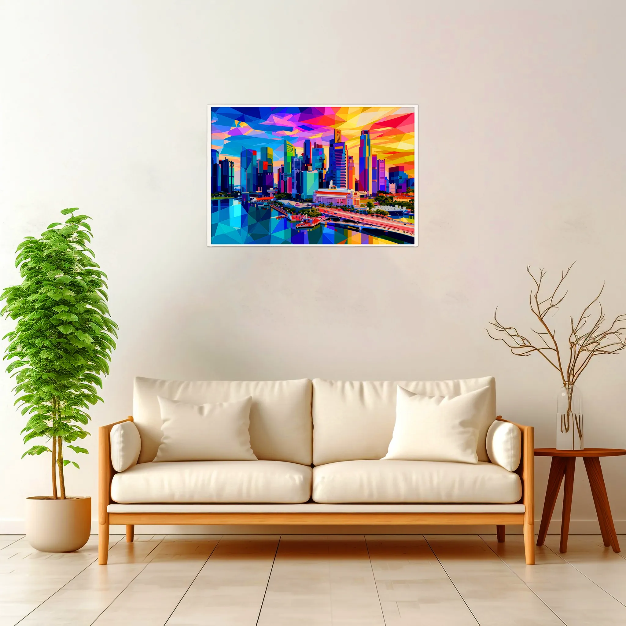 Singapore | Skyline — Geometric Mosaic framed fine art interior preview