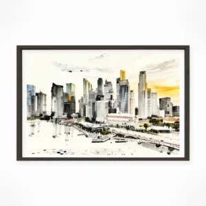 Singapore | Skyline — Sumi-e Zen Ink framed fine art interior preview