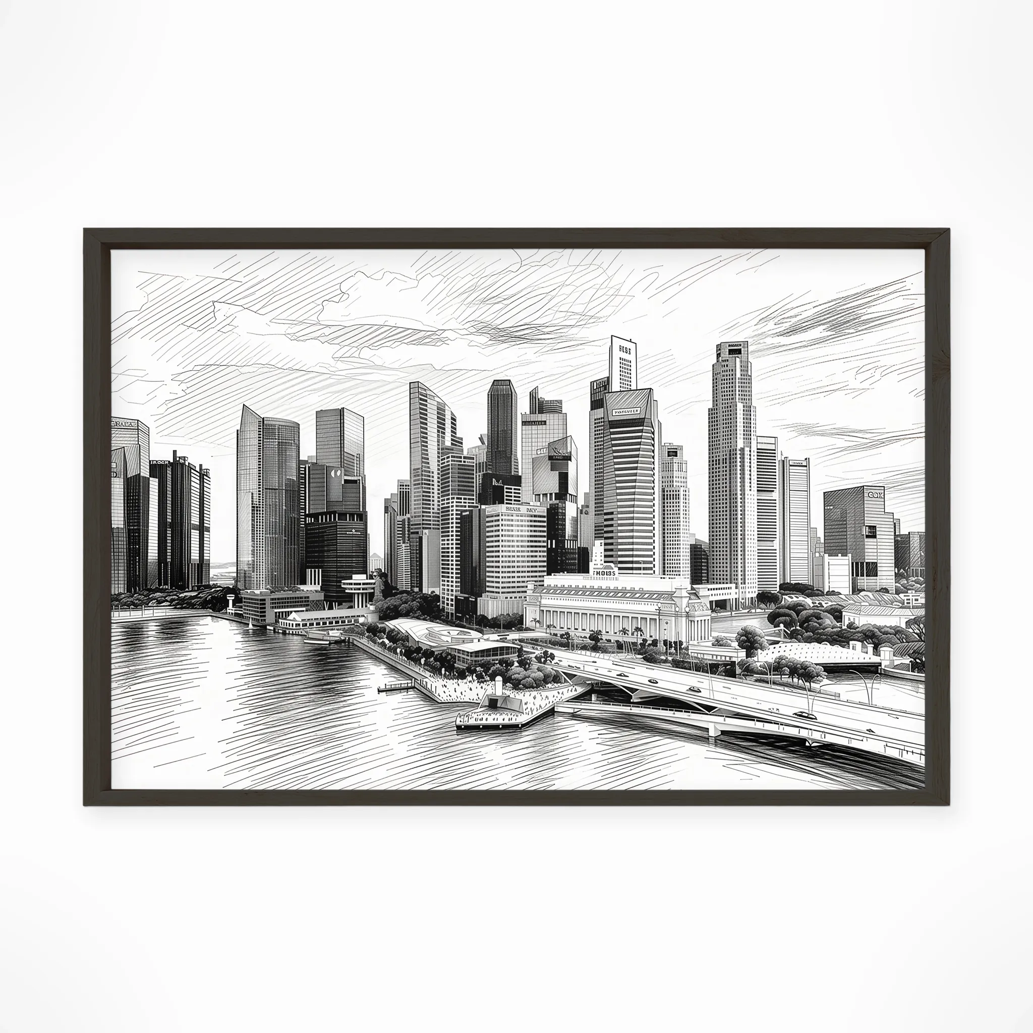 Singapore | Skyline — Urban Sketch framed fine art interior preview