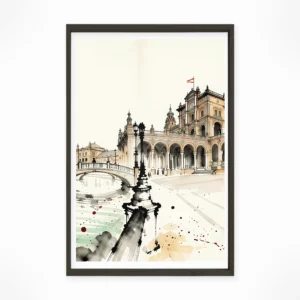 Seville | Plaza de Espana — Sumi-e Zen Ink framed fine art interior preview