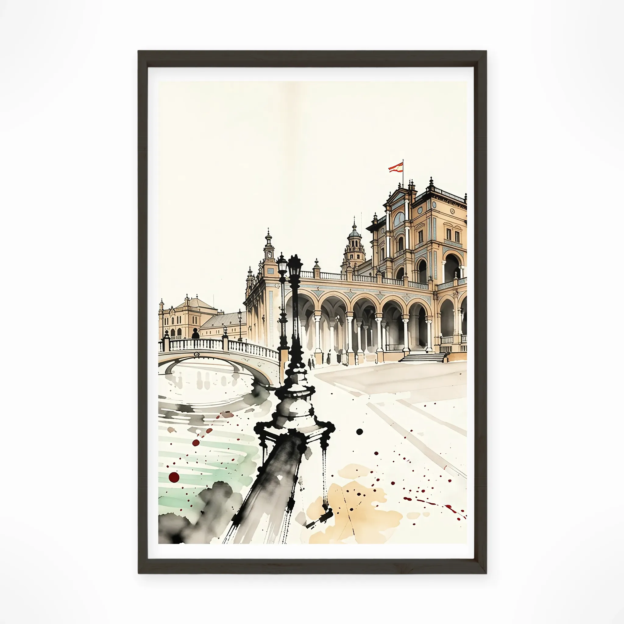 Seville | Plaza de Espana — Sumi-e Zen Ink framed fine art interior preview