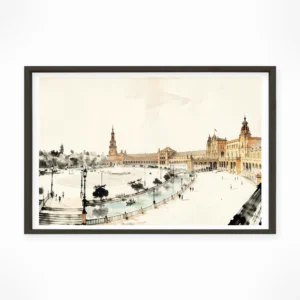 Seville | Plaza de Espana — Sumi-e Zen Ink framed fine art interior preview