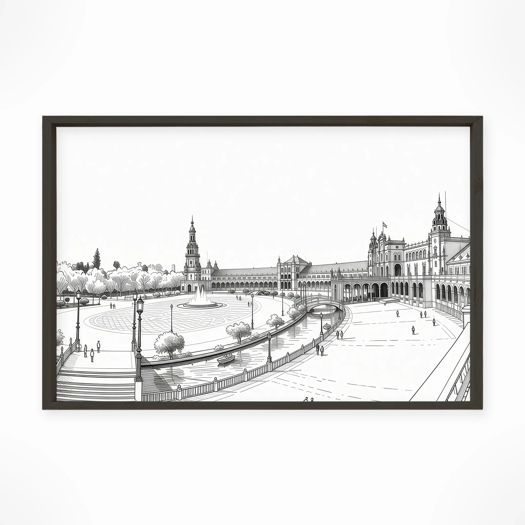 Seville | Plaza de Espana — Urban Sketch framed fine art interior preview