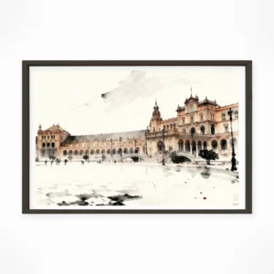 Seville | Plaza de Espana — Sumi-e Zen Ink framed fine art interior preview