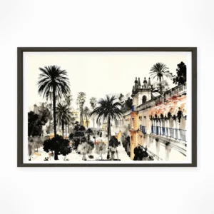 Seville | Royal Alcazar — Sumi-e Zen Ink framed fine art interior preview