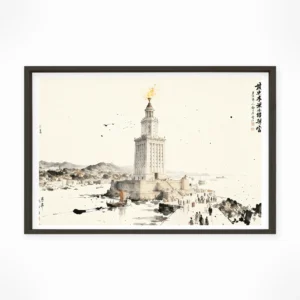 Lighthouse of Alexandria — Sumi-e Zen Ink framed fine art interior preview