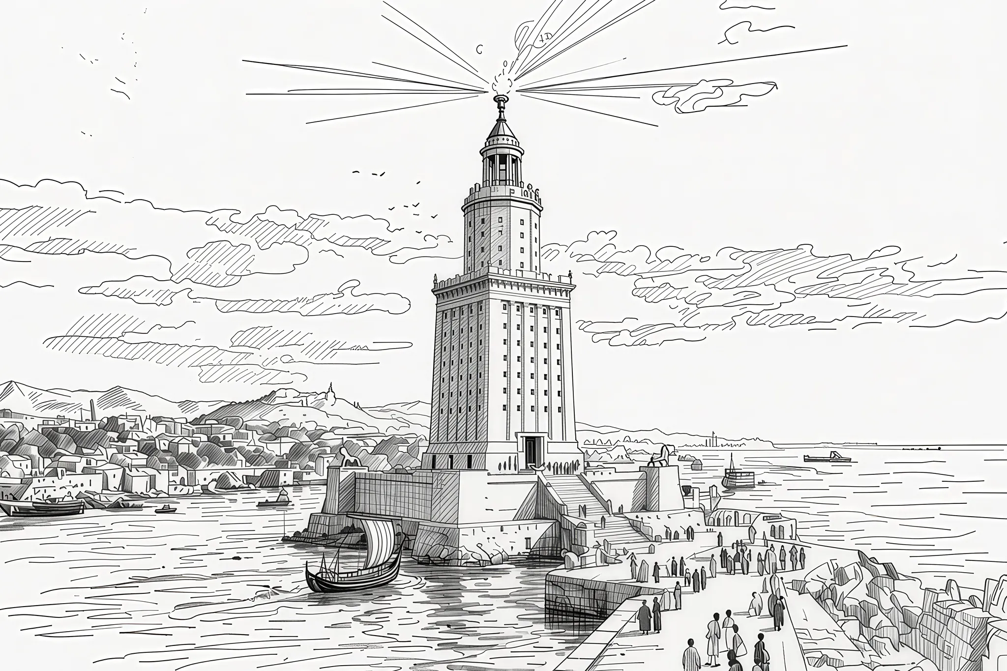 Lighthouse of Alexandria — Urban Sketch fine art print