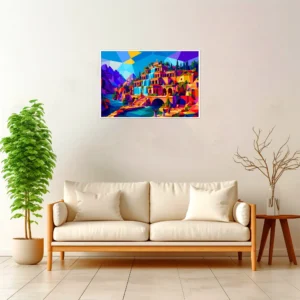 Hanging Gardens of Babylon — Geometric Mosaic framed fine art interior preview