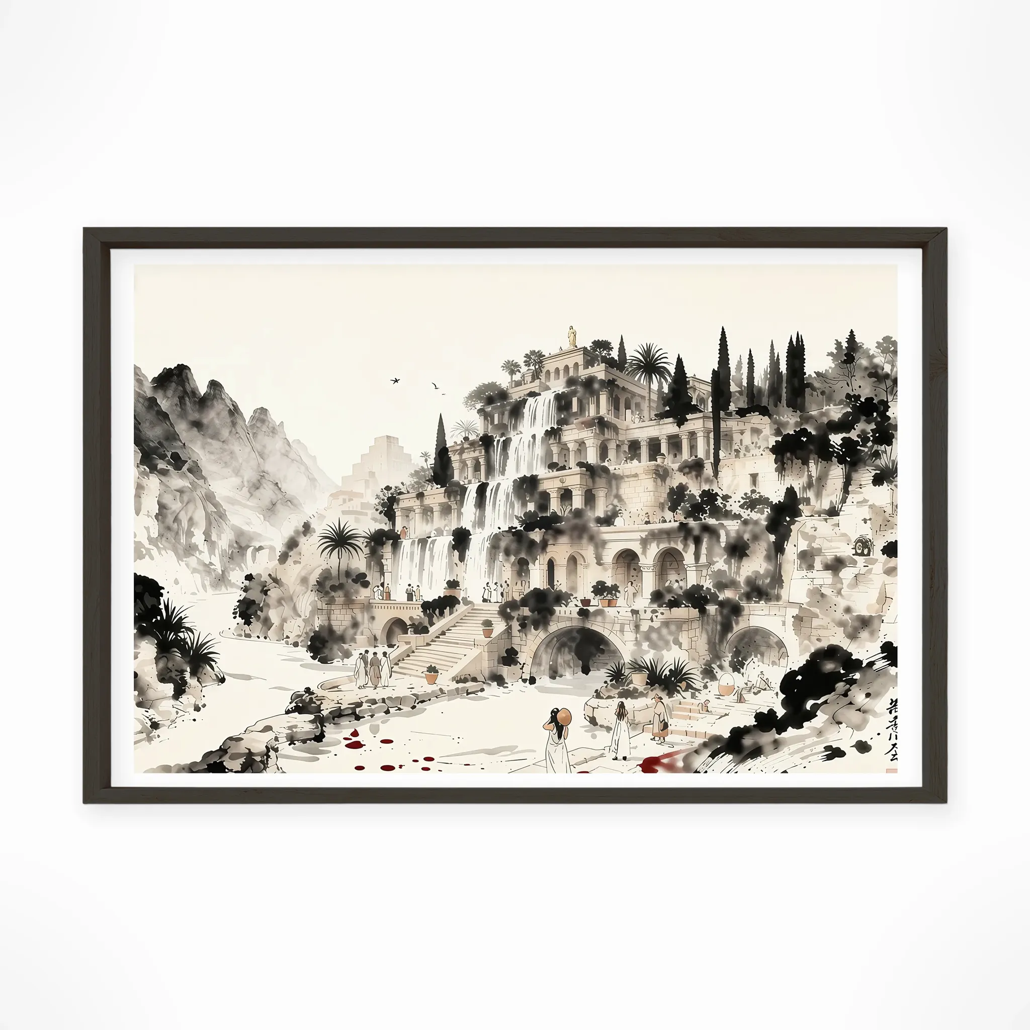 Hanging Gardens of Babylon — Sumi-e Zen Ink framed fine art interior preview