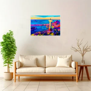 Christ the Redeemer — Geometric Mosaic framed fine art interior preview