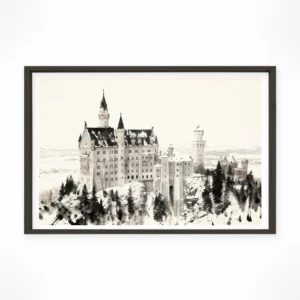 Neuschwanstein Castle — Sumi-e Zen Ink framed fine art interior preview