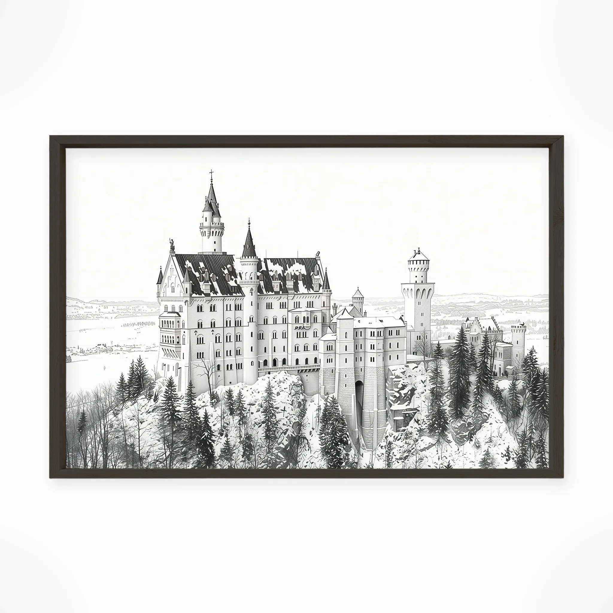 Neuschwanstein Castle — Urban Sketch framed fine art interior preview