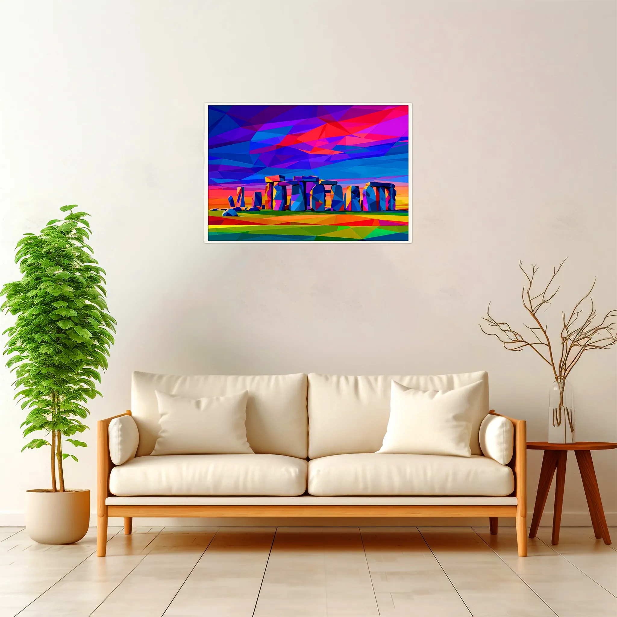 Stonehenge — Geometric Mosaic framed fine art interior preview