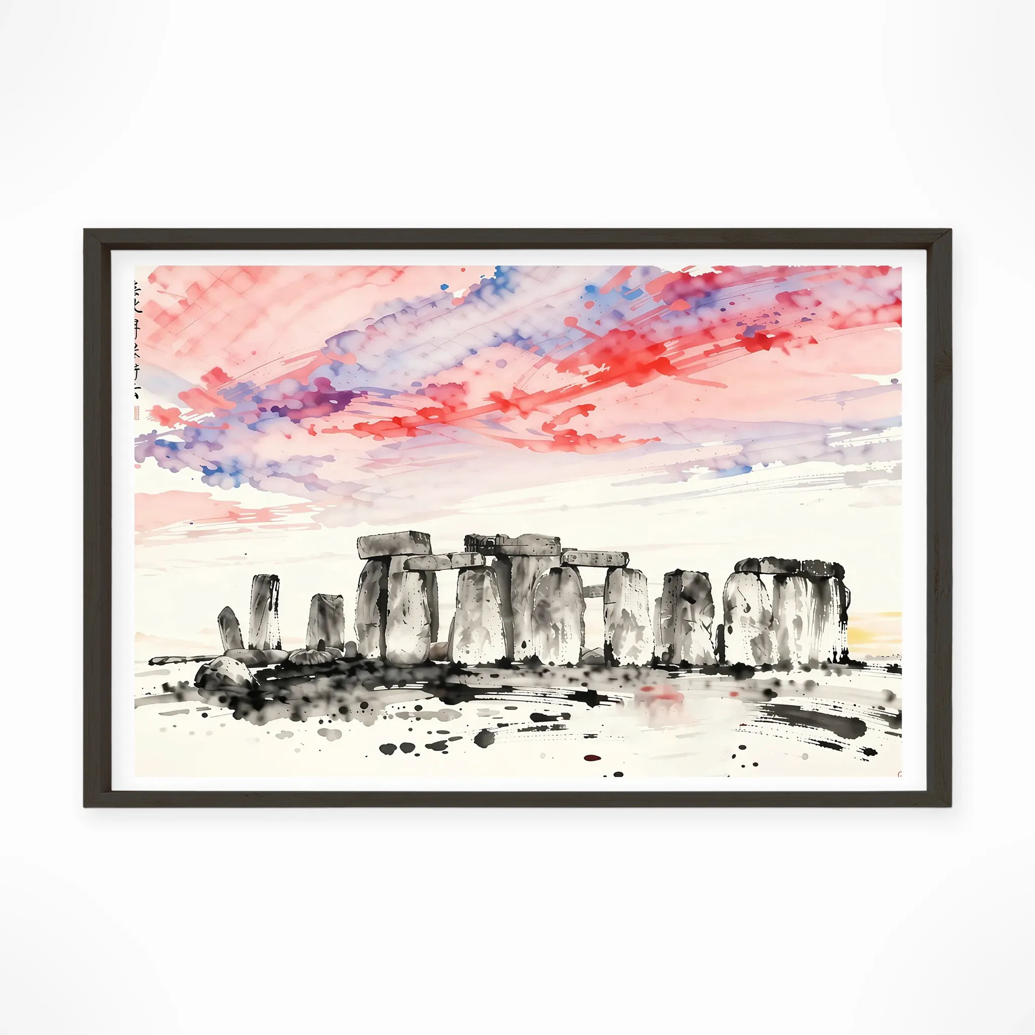 Stonehenge — Sumi-e Zen Ink framed fine art interior preview